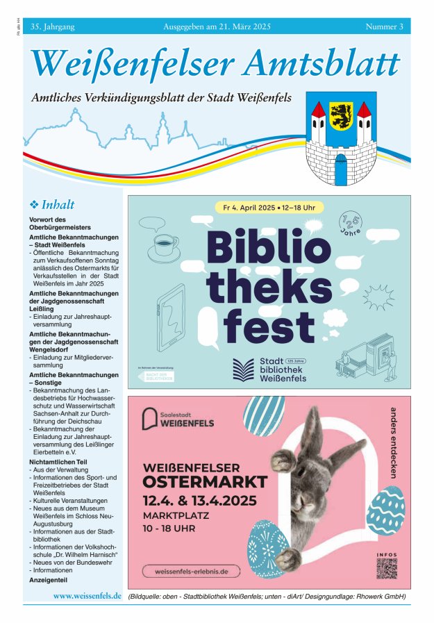 Weißenfelser Amtsblatt – Amtliches Verkündungsblatt der Stadt Weißenfels Titelblatt 03/2025