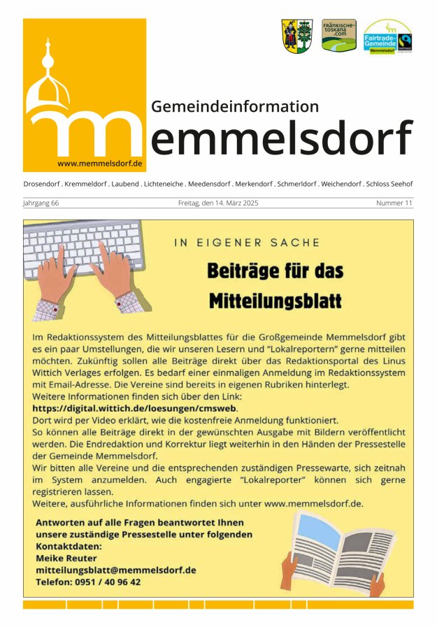 Mitteilungsblatt der Gemeinde Memmelsdorf Titelblatt 11/2025