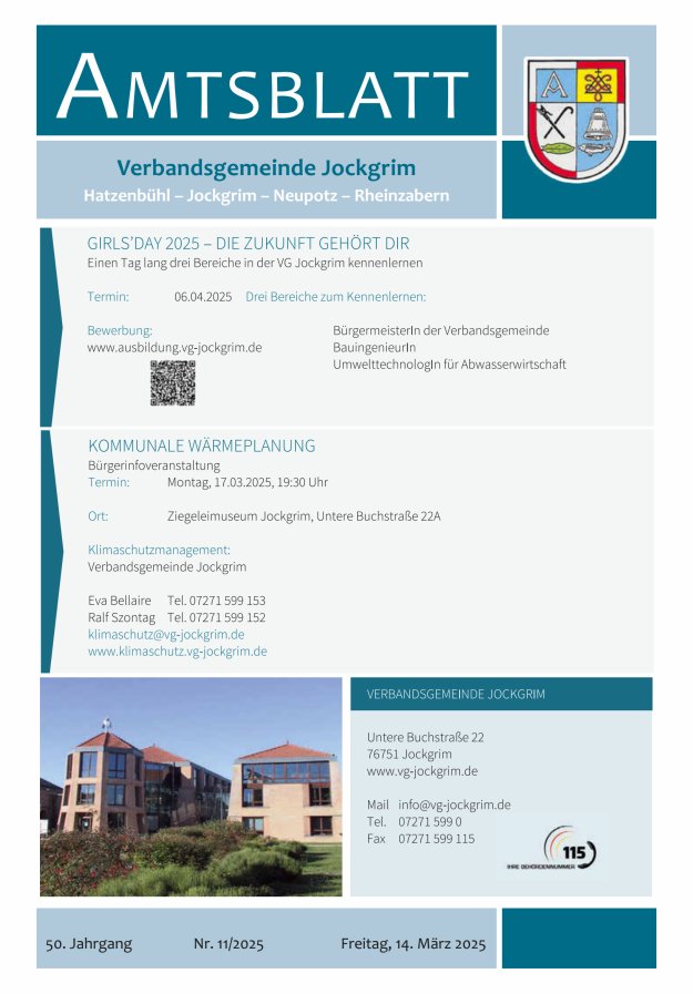 Amtsblatt VG Jockgrim Titelblatt 11/2025