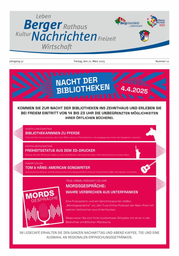Berger Nachrichten, Bergrheinfeld Titelblatt 12/2025
