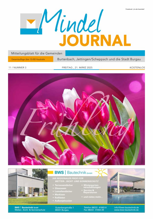 Mindeljournal Freies Blatt für Burgau Burtenbach Jettingen-Scheppach Titelblatt 03/2025