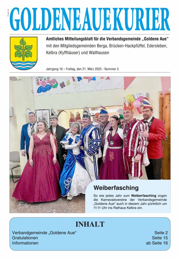 Goldene Aue Kurier – Amtliches Mitteilungsblatt für die Verbandsgemeinde "Goldene Aue" Titelblatt 03/2025
