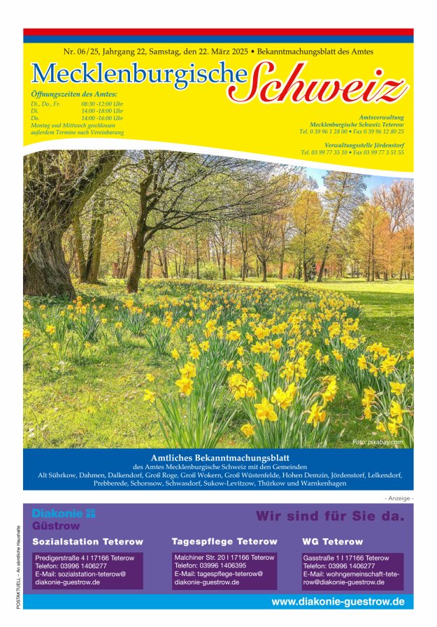 Bekanntmachungsblatt des Amtes Mecklenburgische Schweiz Titelblatt 06/2025