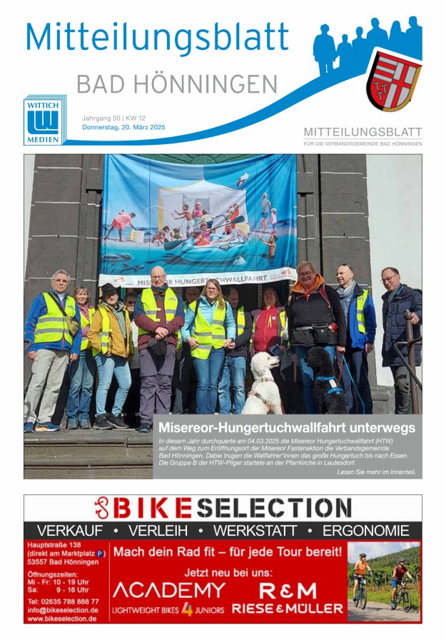 Mitteilungsblatt für den Bereich der Verbandsgemeinde Bad Hönningen Titelblatt 12/2025