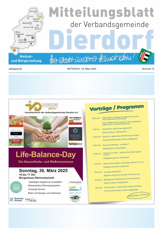Mitteilungsblatt der Verbandsgemeinde Dierdorf Titelblatt 12/2025