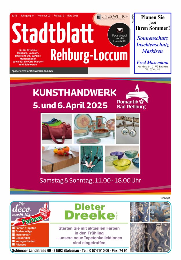 Stadtblatt Rehburg-Loccum Titelblatt 03/2025