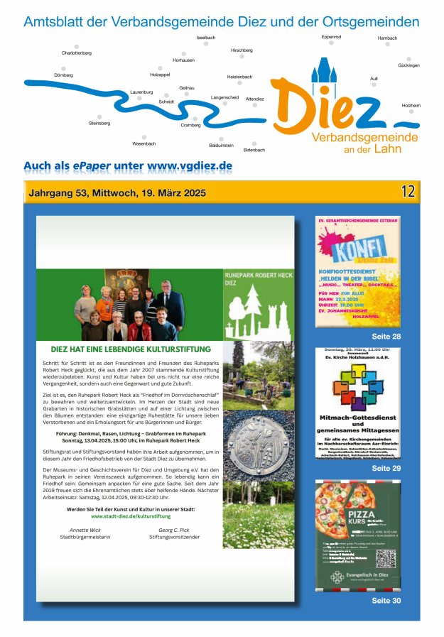 Mitteilungsblatt der Verbandsgemeinde Diez und der Ortsgemeinden Titelblatt 12/2025