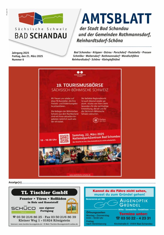 Amtsblatt der Stadt Bad Schandau und der Gemeinden Titelblatt 06/2025