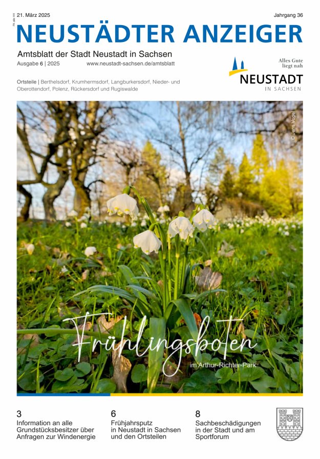 Neustädter Anzeiger - Amts- und Heimatblatt der Stadt Neustadt in Sachsen Titelblatt 06/2025