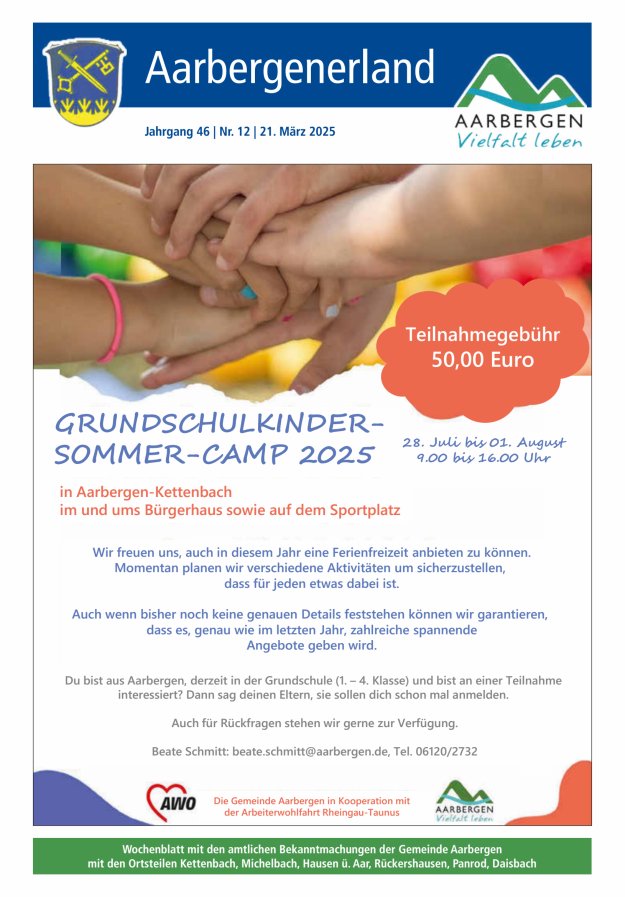 Aarbergenerland - Wochenblatt mit den amtlichen Bekanntmachungen Titelblatt 12/2025