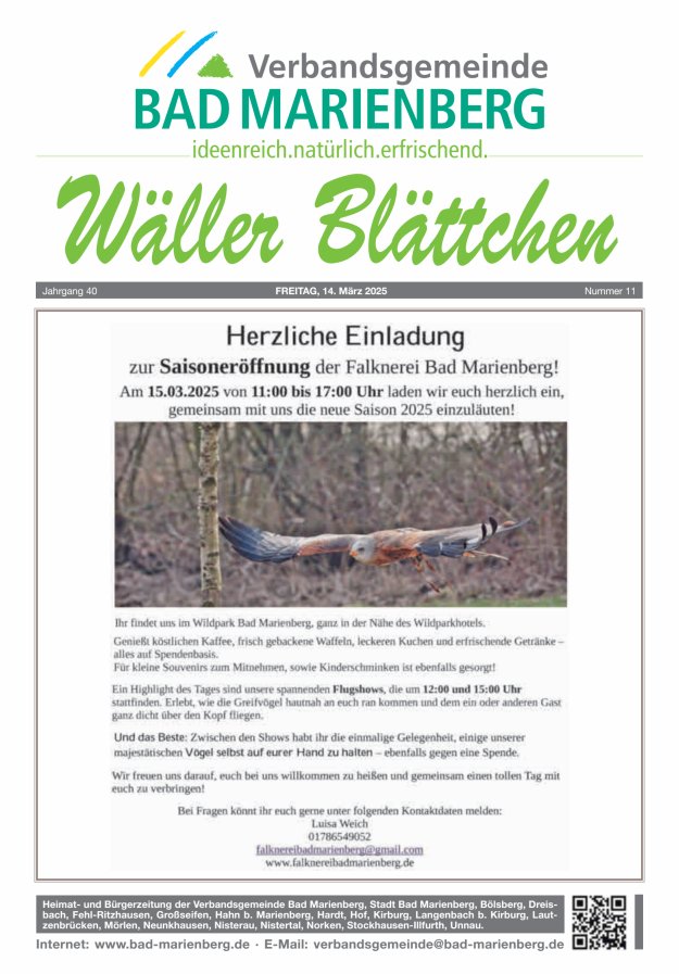 Wäller Blättchen - Verbandsgemeinde Bad Marienberg Titelblatt 11/2025