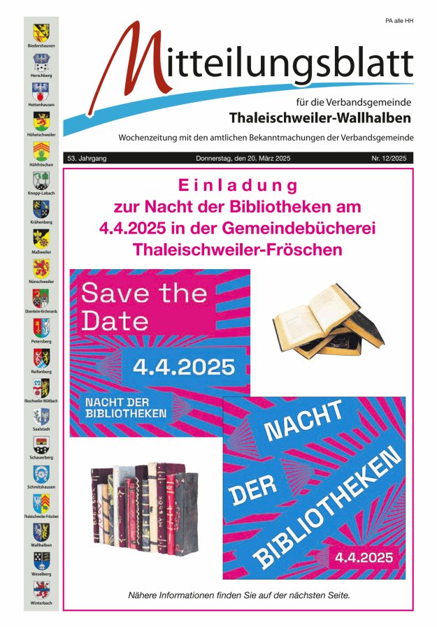 Mitteilungsblatt VG Thaleischweiler-Wallhalben Titelblatt 12/2025