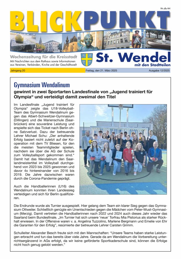 Blickpunkt St Wendel Titelblatt 12/2025