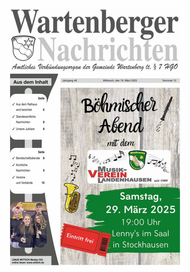 Wartenberger Nachrichten Titelblatt 12/2025