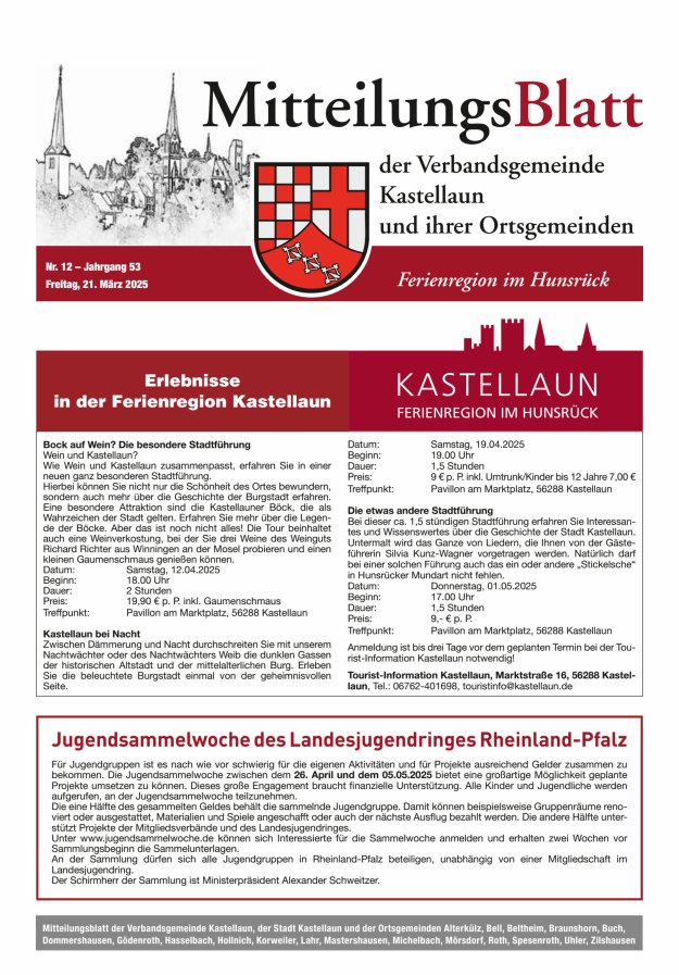 Mitteilungsblatt Kastellaun Titelblatt 12/2025