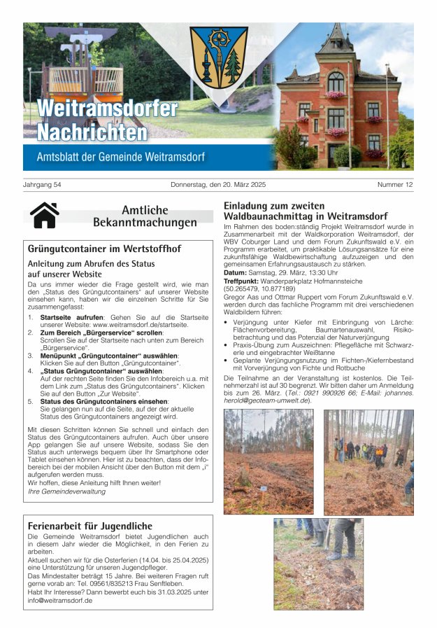 Weitramsdorfer Nachrichten Titelblatt 12/2025