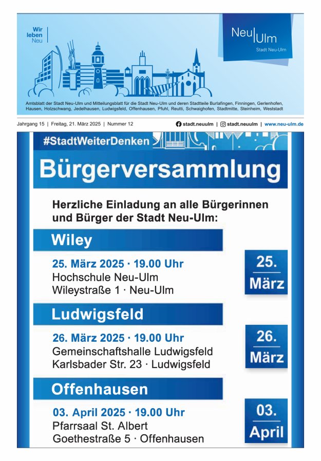 Amtsblatt der Stadt Neu-Ulm und Mitteilungsblatt für die Stadt Neu-Ulm Titelblatt 12/2025