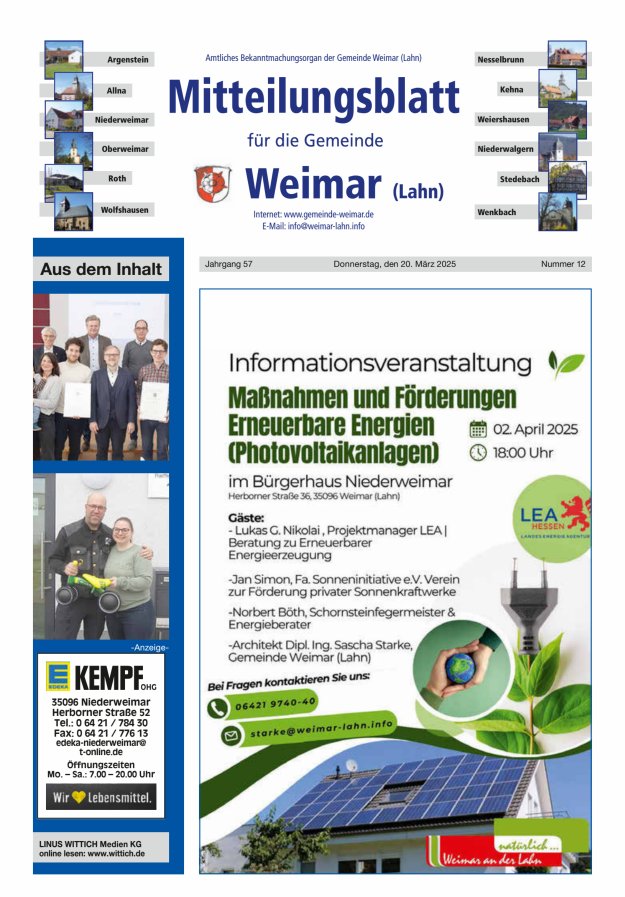 Mitteilungsblatt für die Gemeinde Weimar Titelblatt 12/2025