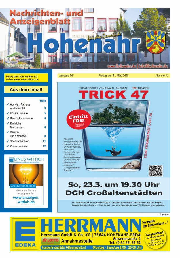 Nachrichten- und Anzeigenblatt für die Gemeinde Hohenahr Titelblatt 12/2025