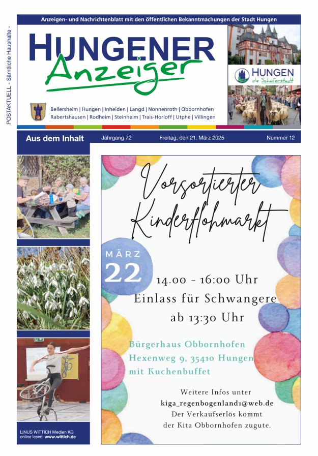 Anzeigen- und Nachrichtenblatt mit den öff  Bekanntmachungen der Stadt Hungen Titelblatt 12/2025
