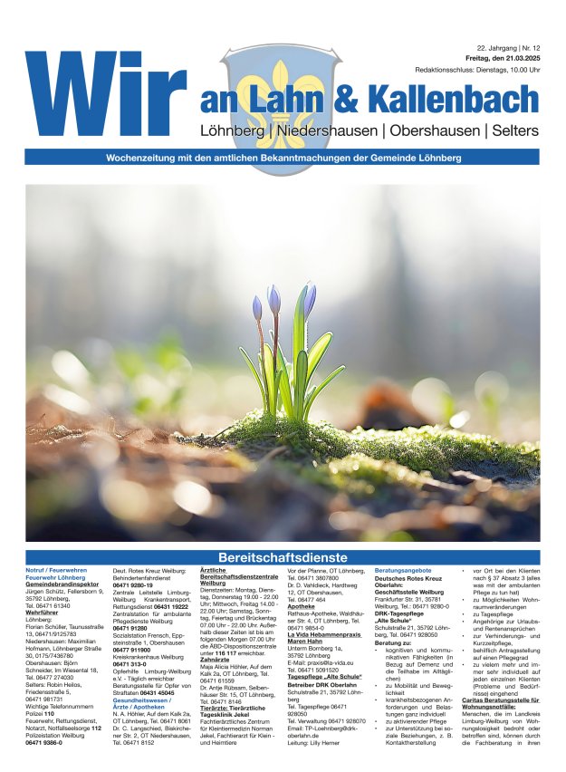 Amtliches Mitteilungsblatt der Gemeinde Löhnberg Titelblatt 12/2025
