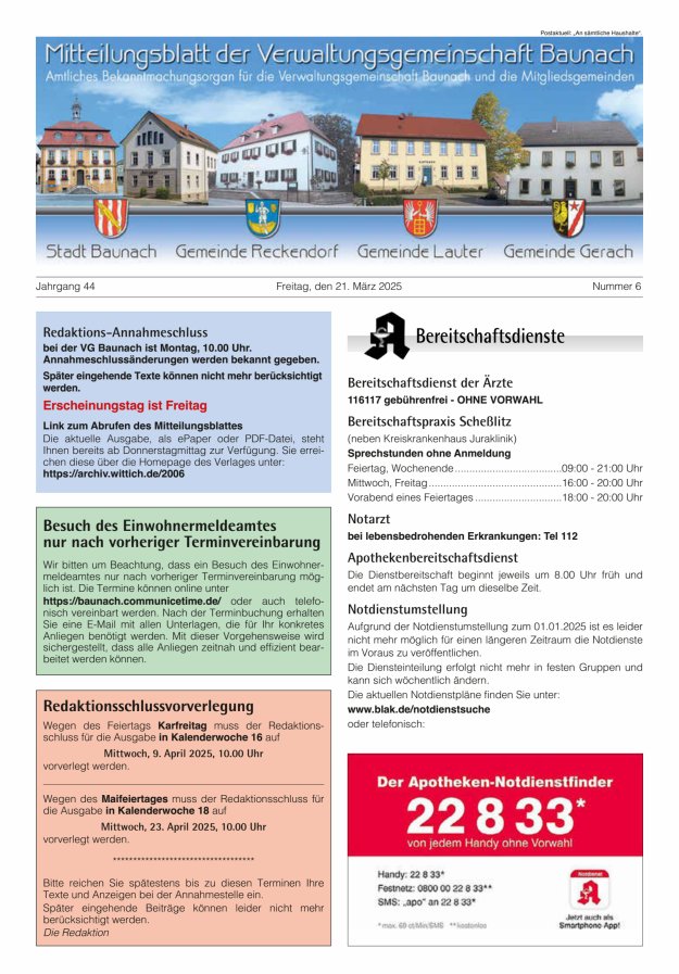 Mitteilungsblatt Verwaltungsgemeinschaft Baunach Titelblatt 06/2025