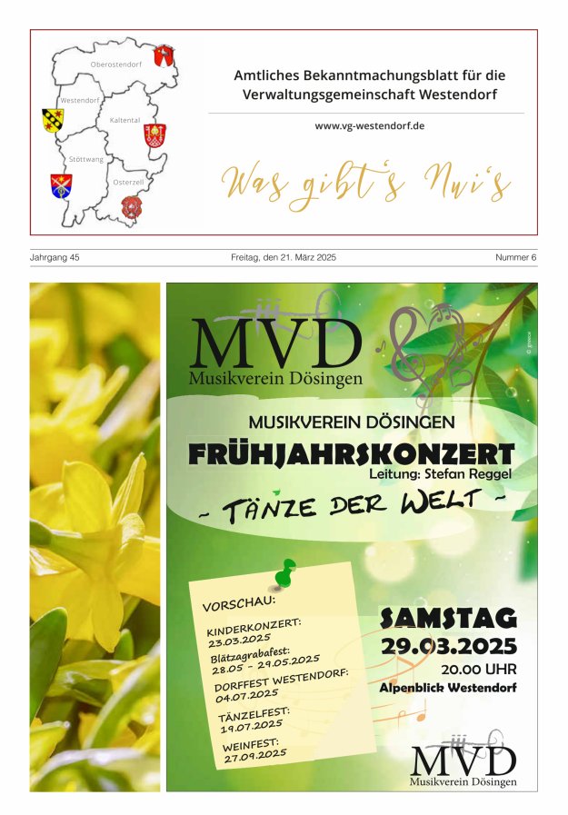 Was gibt's Nui's Amtliches Bekanntmachungsblatt für die VG Westendorf Titelblatt 06/2025