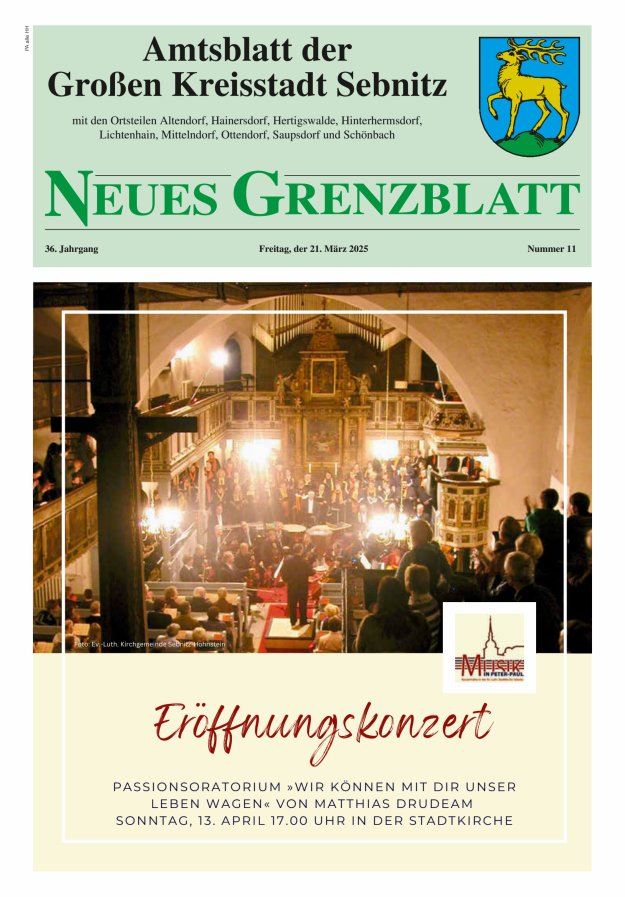 Amtsblatt der Großen Kreisstadt Sebnitz mit den Ortsteilen Titelblatt 11/2025