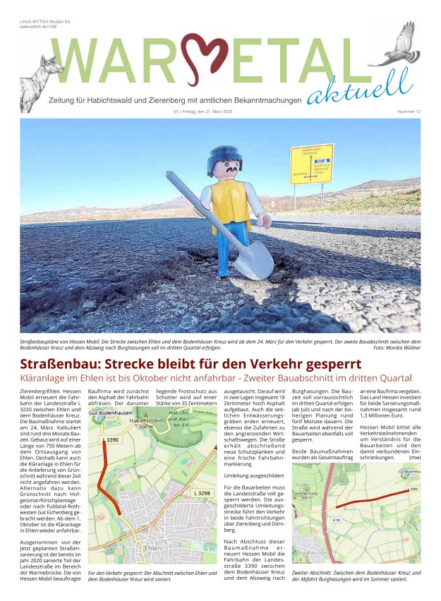 Warmetal aktuell (Habichtswald + Zierenberg) Titelblatt 12/2025