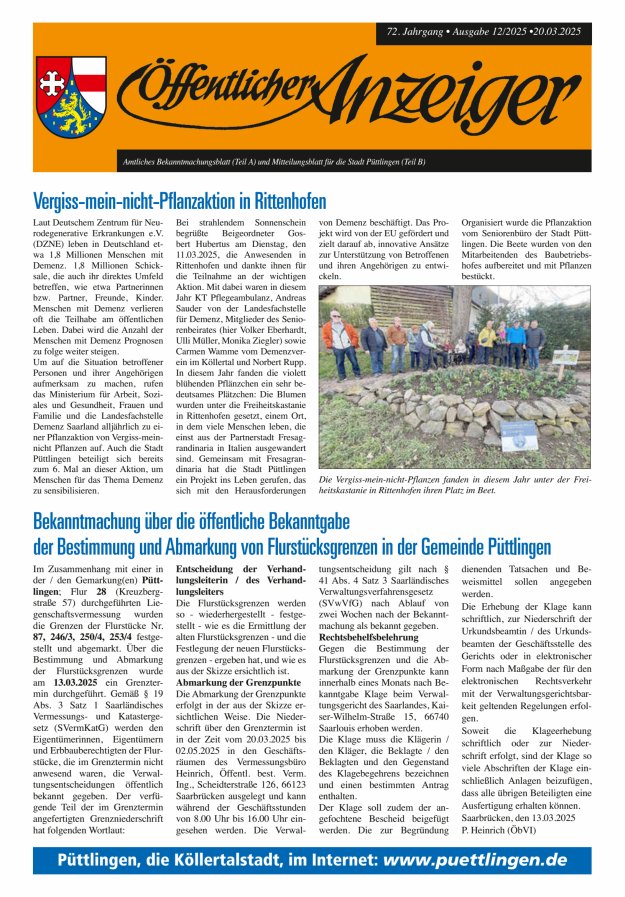 Öffentlicher Anzeiger - Stadt Püttlingen Titelblatt 12/2025