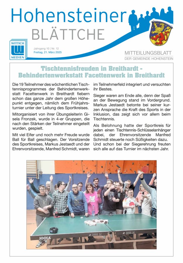 Hohensteiner Blättche Titelblatt 12/2025