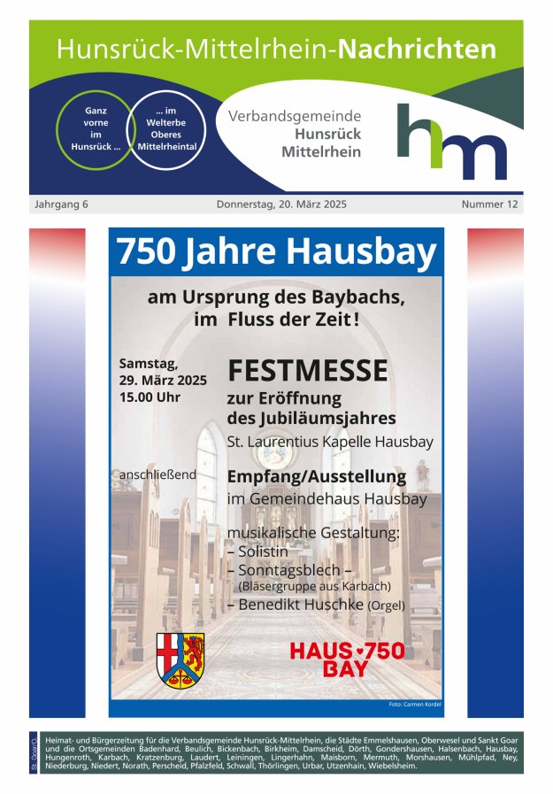 Hunsrück-Mittelrhein Nachrichten Ausgabe St Goar Oberwesel Titelblatt 12/2025