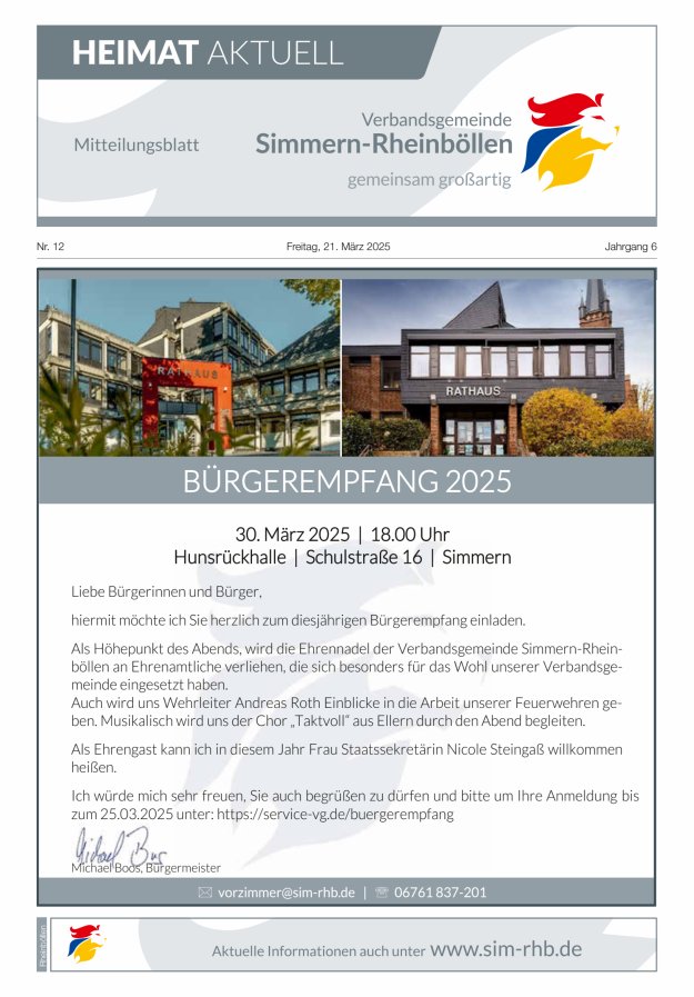 Heimat Aktuell Mitteilungsblatt der VG Simmern-Rheinböllen-Ausg Rheinböllen Titelblatt 12/2025