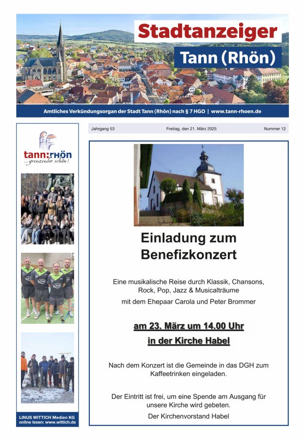 Stadtanzeiger Tann (Rhön) Titelblatt 12/2025