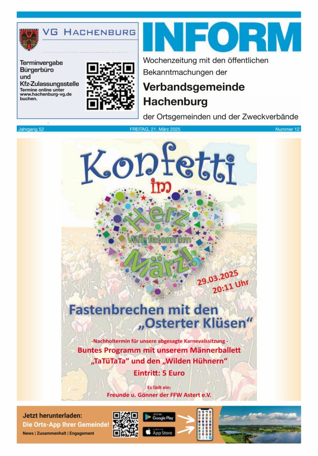 INFORM - Wochenzeitung der Verbandsgemeinde Hachenburg Titelblatt 12/2025