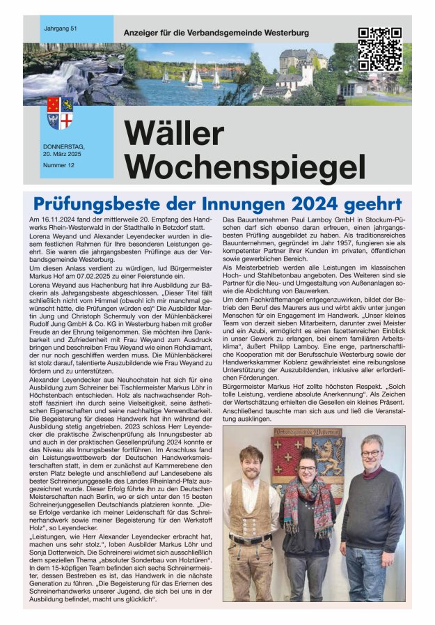 Wäller Wochenspiegel - Anzeiger für die Verbandsgemeinde Westerburg Titelblatt 12/2025