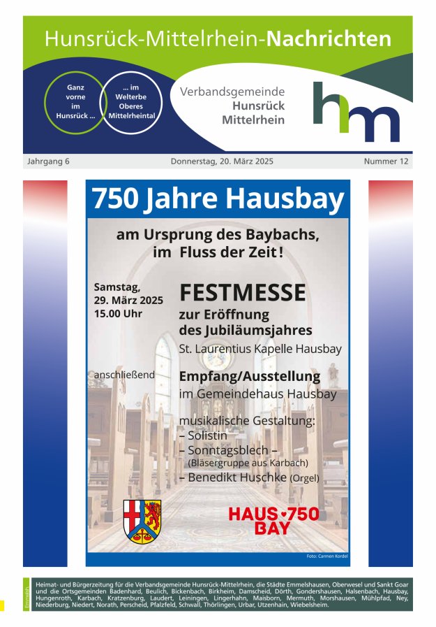 Hunsrück-Mittelrhein Nachrichten Ausgabe Emmelshausen Titelblatt 12/2025