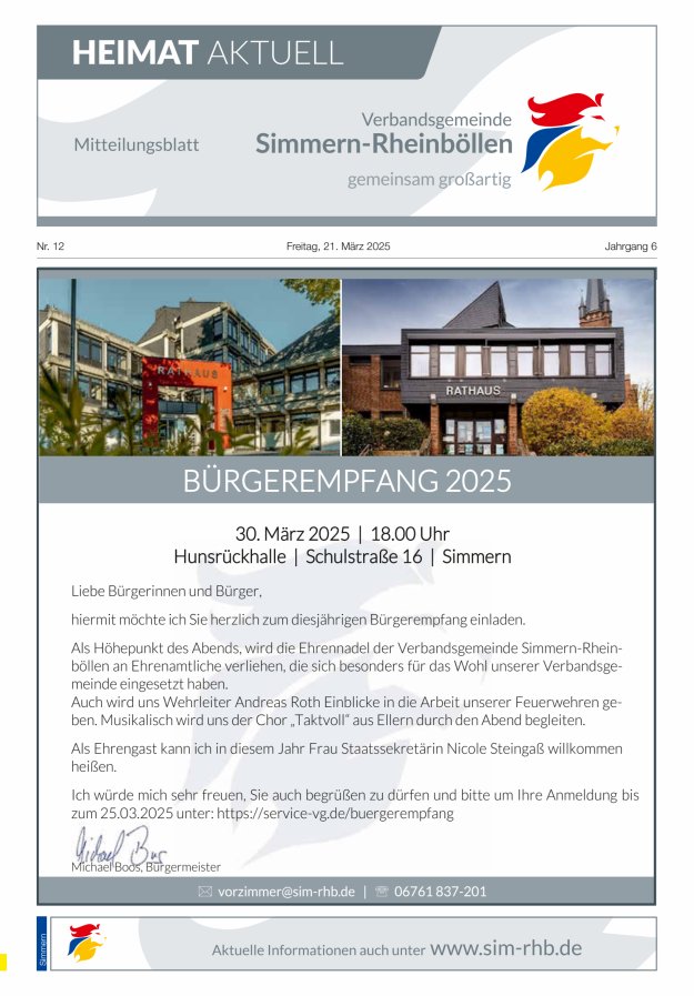 Heimat Aktuell - Mitteilungsbl der VG Simmern-Rheinböllen Ausg Simmern Titelblatt 12/2025
