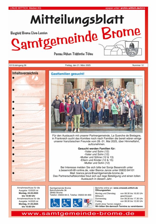 Mitteilungsblatt der Samtgemeinde Brome Titelblatt 12/2025