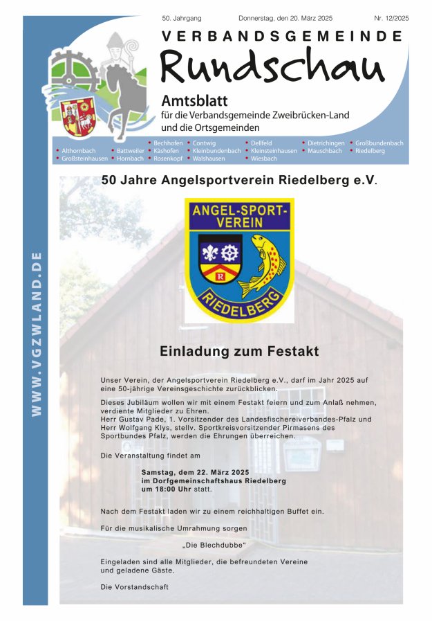 Verbandsgemeinde Rundschau Zweibrücken-Land Titelblatt 12/2025