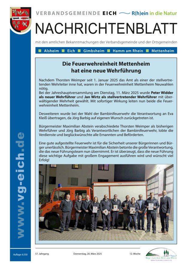Nachrichtenblatt der VG Eich Titelblatt 12/2025