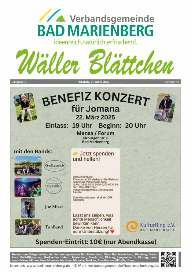 Wäller Blättchen - Verbandsgemeinde Bad Marienberg Titelblatt 12/2025