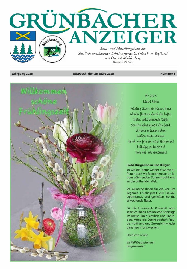 Grünbacher Anzeiger - Amts- und Mitteilungsblatt Titelblatt 03/2025