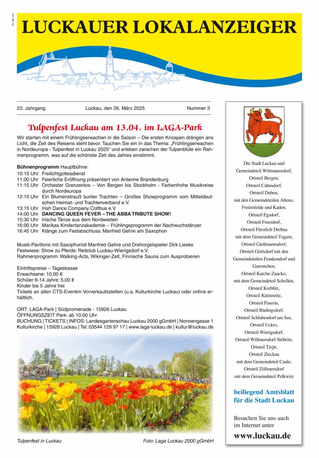 Luckauer Lokalanzeiger (beiliegend Amtsblatt für die Stadt Luckau) Titelblatt 03/2025