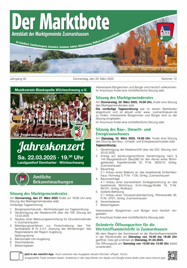 Zusmarshausen - Der Marktbote Titelblatt 12/2025