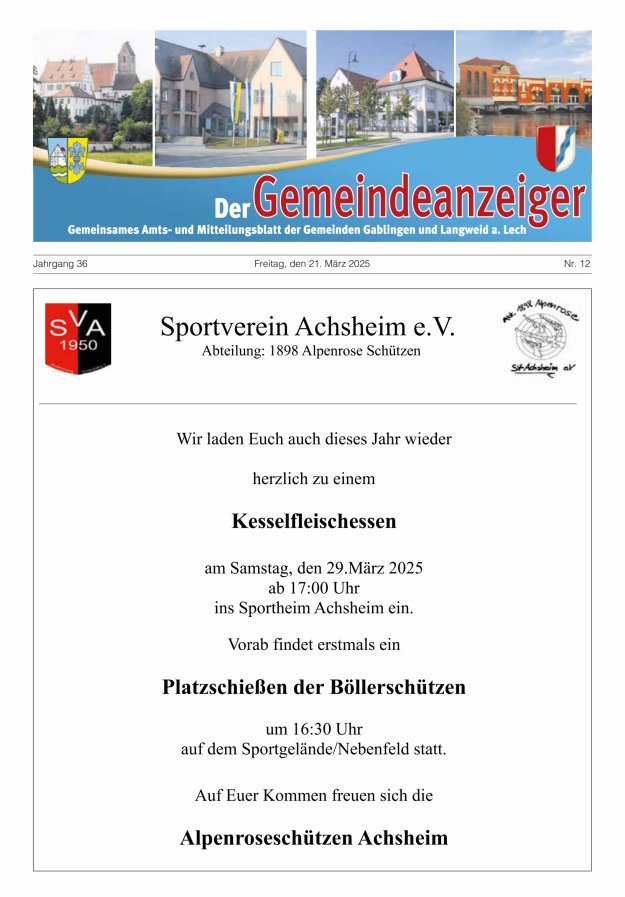 Der Gemeindeanzeiger - Gablingen Langweid Titelblatt 12/2025