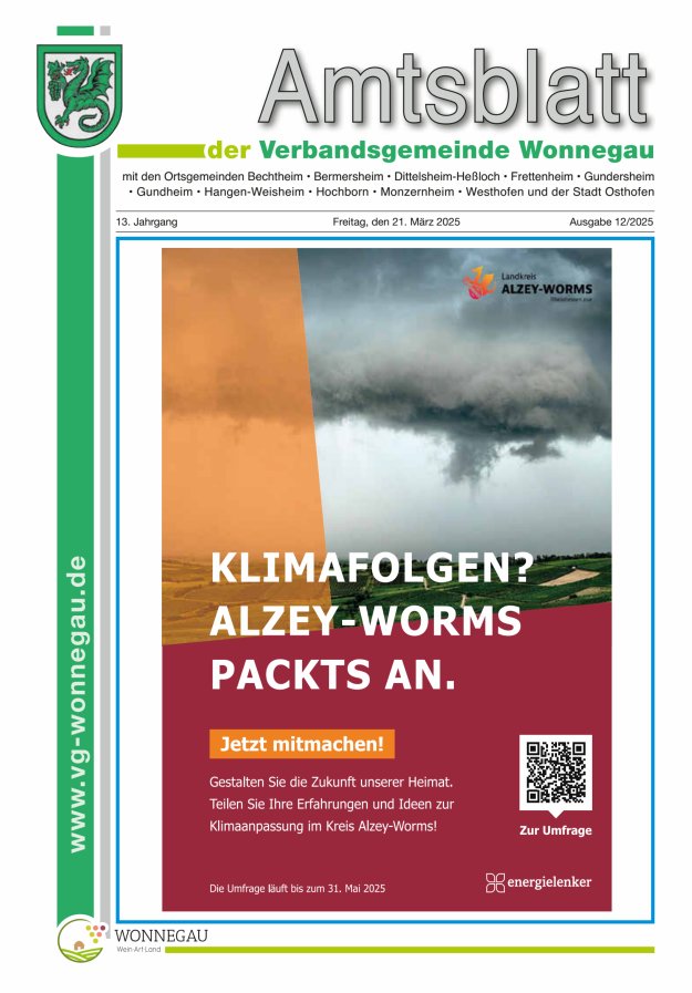 Amtsblatt VG Wonnegau Titelblatt 12/2025