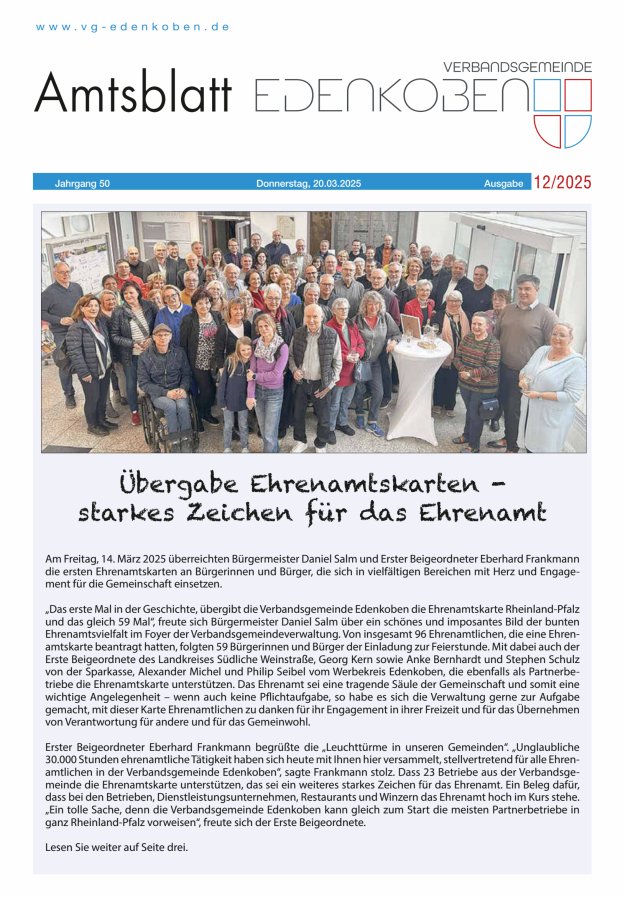 Amtsblatt VG Edenkoben Titelblatt 12/2025