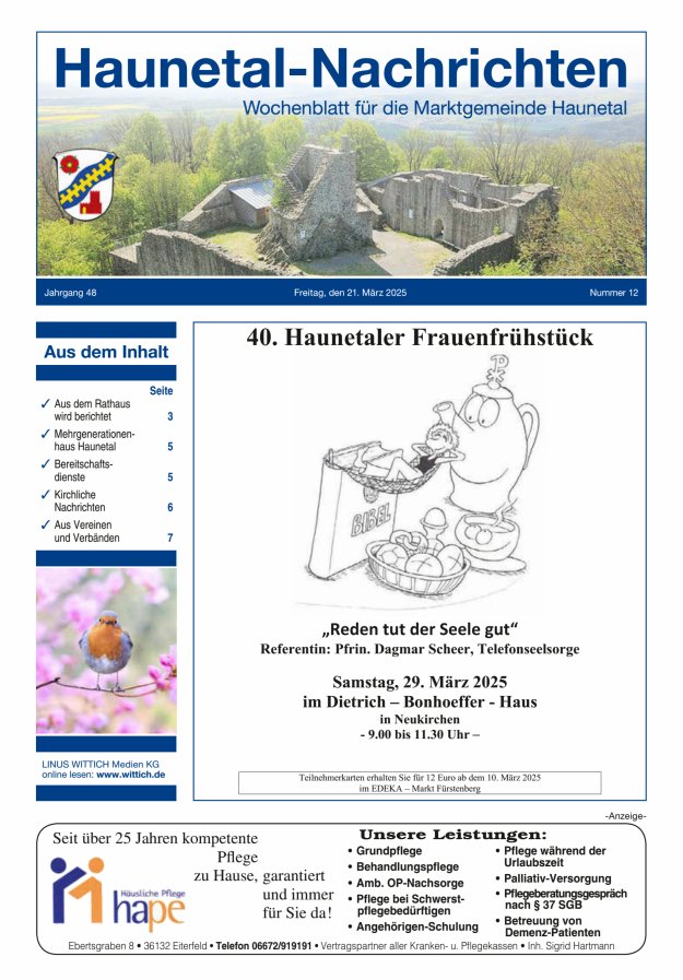 Haunetal-Nachrichten Titelblatt 12/2025