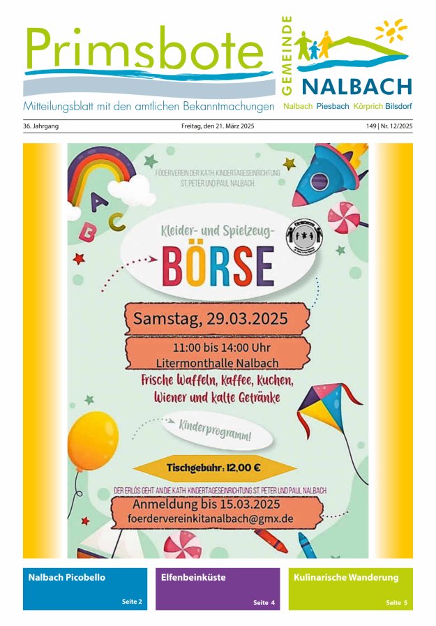 Primsbote Gemeinde Nalbach Titelblatt 12/2025